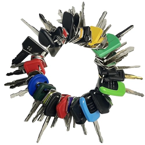 50 Heavy Equipment Keys Master Set Construction Ignition Key for Cat Caterpillar Case JD John Deere Hyster Komatsu Kubota Yanmar Daewoo Takeuchi Ford New Holland Volvo JCB and More