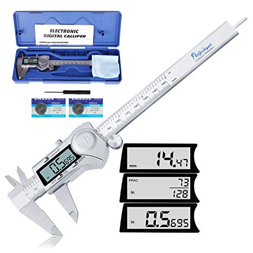 Allprettyall Digital Caliper, 6 Inch Stainless Steel Innovative Antiskid Design Digital Vernier Calipers with Inch Fractions Milimeter Conversion, IP54 Waterproof Protection,Large LCD Screen