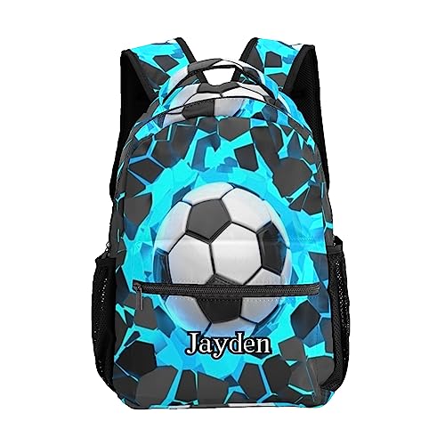 Blue Soccer Ball Personalized Kids School Backpack for Boys Girls Custom Primary Daypack Bags Travel Bookbag