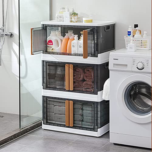 Plastic Organization And Storage With Lid, Collapsible Stackable Storage Bin Large Folding Storage Box Closet Clothes Organizer Container With Wheel For Home Bedroom Bathroom Dorm 34 Quart (3Pcs) #TOP4