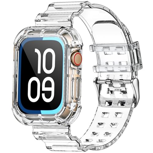 Clear Watch Band for Apple Watch 38mm 40mm 41mm Jelly Crystal Bumper Case Band for Women Men Compatible with Apple iWatch Series 9 8 SE 7 6 5 4 3 2 1 (clear 38/40/41mm)
