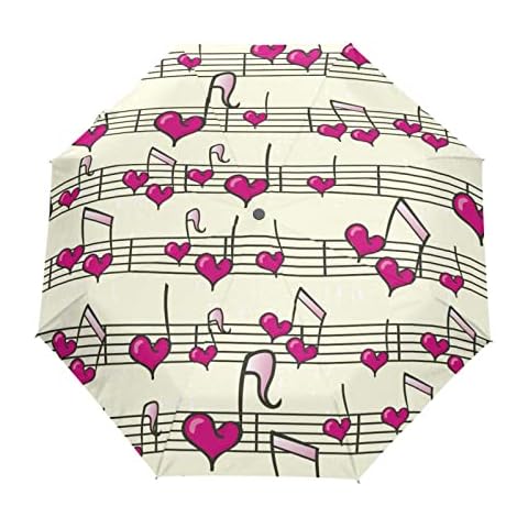 AUUXVA Sun Umbrella Love Heart Music Note UV Protection Umbrella for Rain Windproof Umbrella Auto Open Close Folding Umbrella for Walking Travel Outdoor, Lightweight/Compact Cover