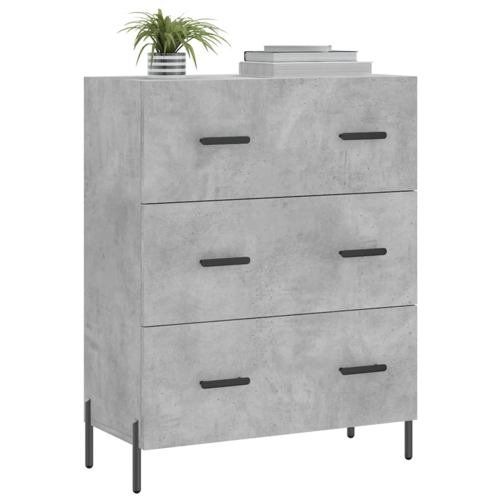 Credenza grigio cemento, 69,5 x 34 x 90 cm, comò con 3 cassetti