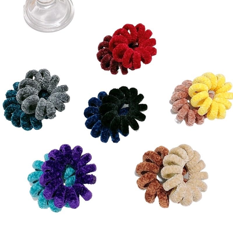 hair ties Winter Furry Chenille Telephone Cord Scrunchies Large Size Spiral Shape Hair Tie Rubber Band Elastic Hair Band Women Accessories hair bands (Color : Camel)