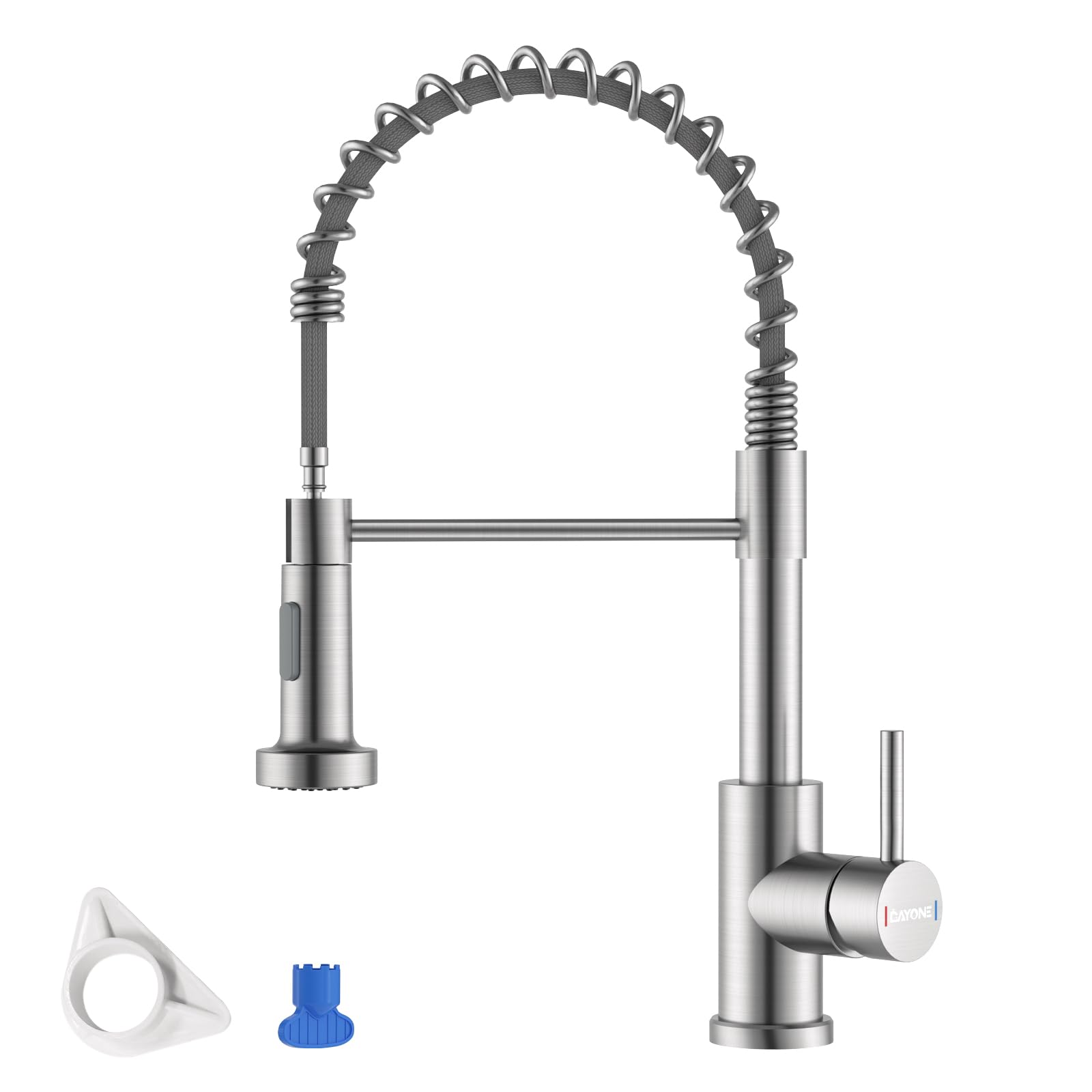 DAYONE Kitchen Faucets with 2-Mode Sprayer Brushed Nickel, Stainless Steel Commercial Spring Kitchen Tap Single Handle Sink Mixer, DAY-8101BN