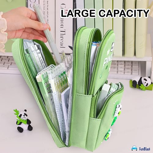 Image of FunBlast Pencil Pouch for Kids, Girls - Panda Design Large Capacity Multipurpose Stationery Zipper Pouch for Kids & Adults, Kawaii Aesthetic Pencil Case Organizer, Cute School Supply Bag