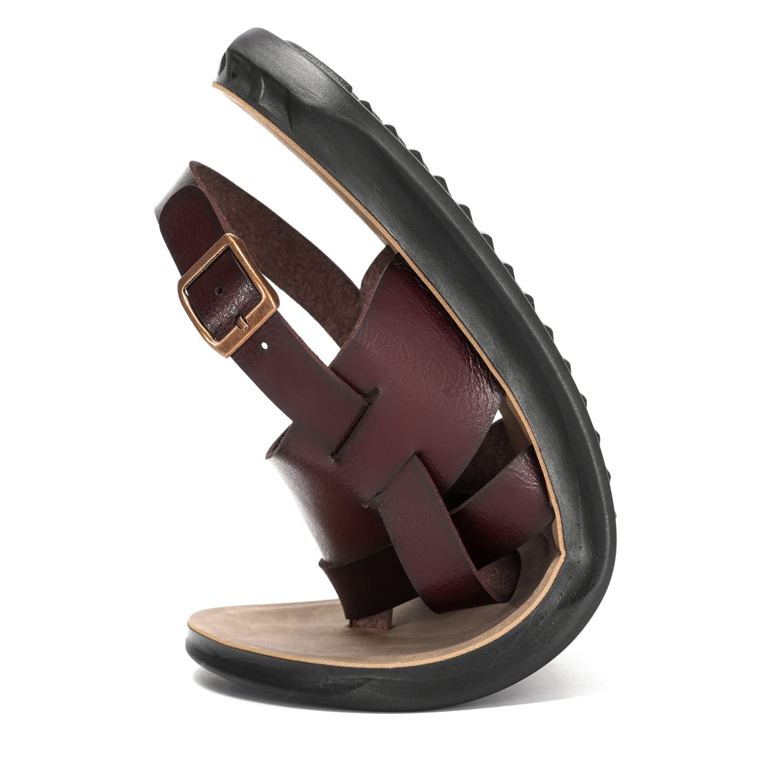 Harssidanzar Sandalias para hombre,verano cómodas ajustables con correa en el tobillo sandalias planas para hombre KM218EU