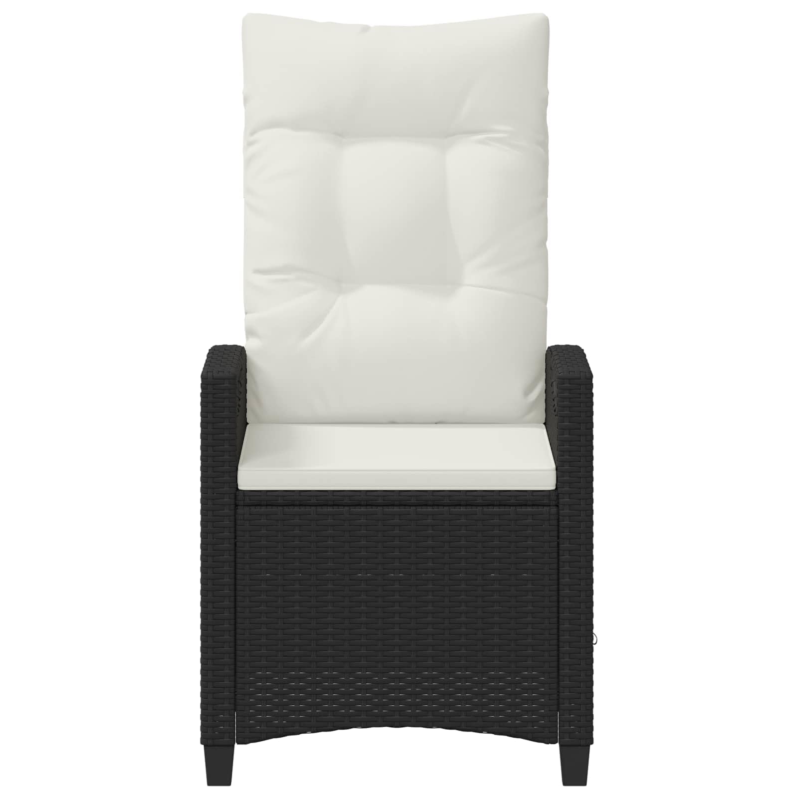 Krzesło ogrodowe regulowane, czarno-kremowe, polirattan, składany stół, 56 x 60 x 112 cm, odporny na warunki atmosferyczne, wygodny fotel ogrodowy na balkon i taras