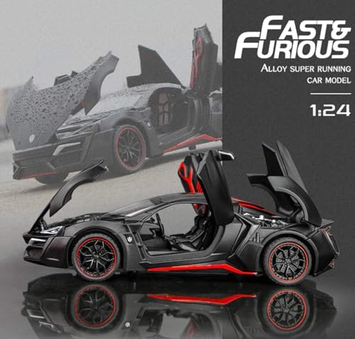 Image of LYKAN HYPERSPORT Sport 1:24 Big Size Diecast Scale Model Alloy Metal Pull Back Toy car for Kids with Openable Doors & Light, Music Toy Vehicle for Kids - Colors as Per Stock (Black)