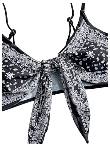 SOLY HUX Bikini Tops for Women Paisley Print Tie Front Swimsuit Bathing Suit Tops3