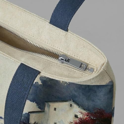 Image of Canvas Tote Bag with Zipper for Women| Inside Pocket | Cotton College Shoulder Bag | Stylish Travel Sling & Handbag for Daily Use | Cotton Canvas Fabric