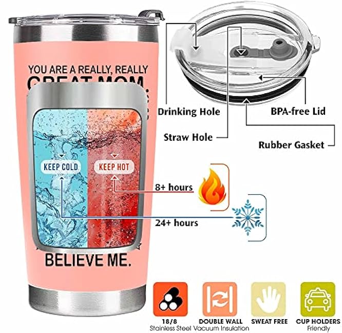 Stainless Steel Tumbler 20oz for Mom - Christmas Gift | Great Mothers Day Gift | Birthday & Xmas Present Idea | Insulated | Pink