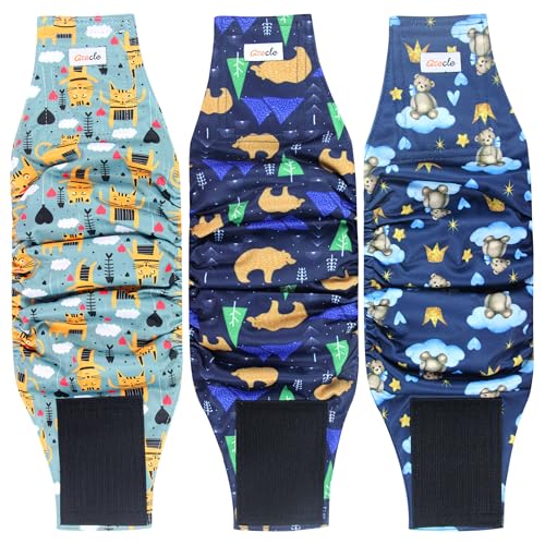 Grecle Reusable Dog Diapers Male 3Pcs, Premium Washable Belly Bands for Male Dogs XSmall, High Absorbing Male Dog Wraps for Doggie & Puppy in Incontinence, Excitable Urination and Training (Bear, XS)