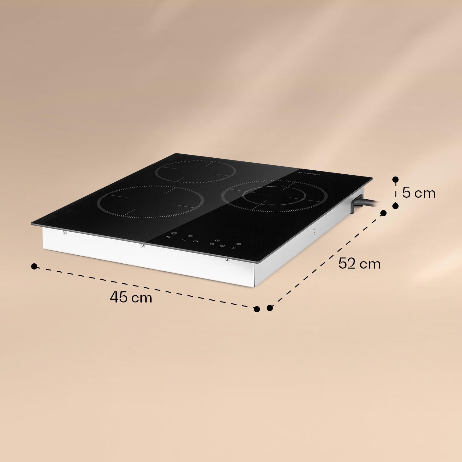 Klarstein Virtuosa 3 Slim Placa Vitrocerámica - 3 Zonas de Cocción hasta 5000 W, 9 Niveles, Temporizador, Protección Sobrecalentamiento, Bloqueo Infantil, Control Táctil