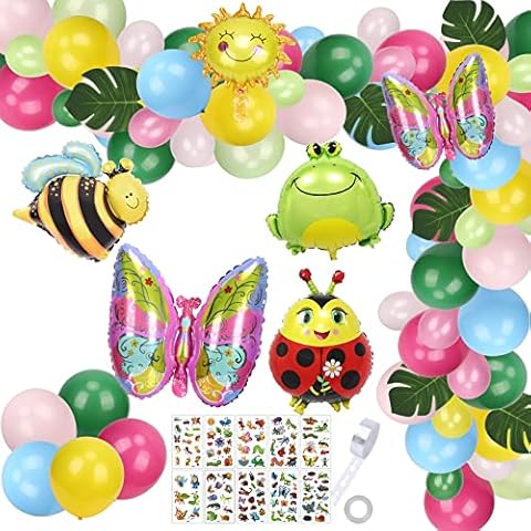WEDNOK 85pcs Animal Birthday Party Decoration for Kids, Garden Insect Balloons Jungle Safari Party Supplies with Latex Balloons,Forest Animal Balloon,Leaves,Stickers for Birthday Decor Cover