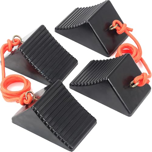 Image of OULEME Heavy Duty Rubber Wheel Chocks with Eyebolt, Solid Wheel Stoppers for Camper, Travel Trailer, RVs, Truck, and ATV, Anti-Slip and Anti-Oil Design, 8 inchx5 inchx4 inch(4-Pack)