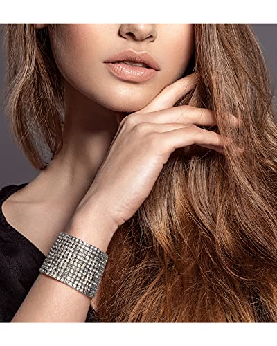 Badgley Mischka Women's Bracelet - 12 Strand Wide Crystal Studded Bridal Statement Stretch Wristband Cuff Wrap, White #TOP1