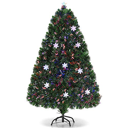 COSTWAY Arbol de Navidad 210cm Verde, Arbol de Navidad con Luces de Fibra Óptica, 40 Estrallas, Copos de Nieve, Christmas Tree with Lights 280 Ramas PVC, Arvore de Natal Plegable (210cm)