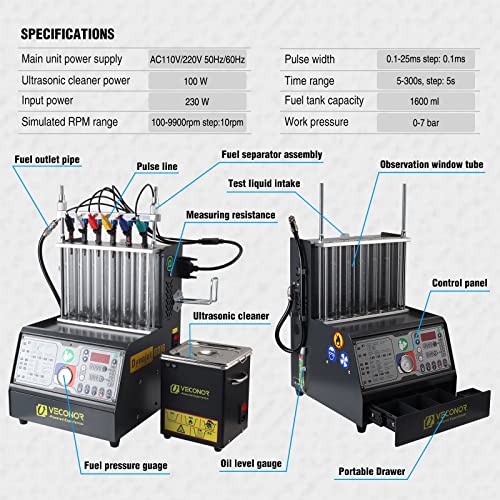 VECONOR GDI PFI EFI Fuel Injector Cleaner & Tester Machine 6 Cylinders
