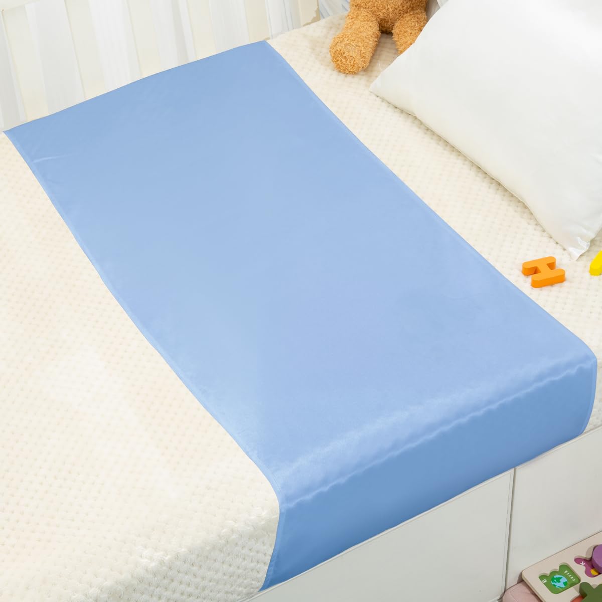 Promeed Men's Light Blue-1 Pack 23 Momme Silk Bassinet Sheet For Baby Hair, No More Bed Head And Baby Bald Spots, 100% Mulberry Silk Crib Sheets For Baby Boy/Girl (Blue)