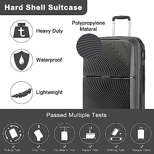 British Traveller 28inch Handbagage Koffer Polypropyleen Bagage Lichtgewicht Reiskoffer met TSA-slot Cabine koffer 4 Wielen, (76cm, Zwart) - Image 3