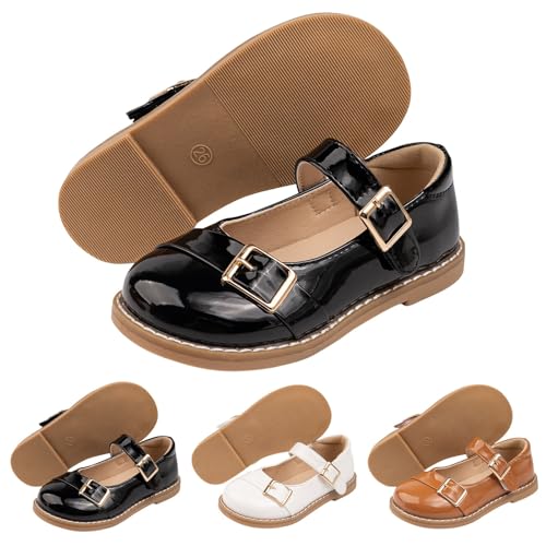 Toddler Girls Leather Mary Jane Shoes Flat Non Slip School Uniform Ankle Shoes Kids Closed Toe Strap Wedding Sneakers