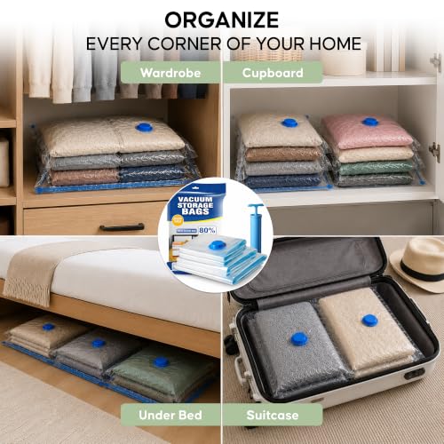 Image of DALUCI Vacuum Bags for Clothes with Pump, Vacuum Storage Bags, Space Saver Compression Bags, Airtight Reusable Vacuum Packing Bags for Travel, Blanket, Bedding & Quilt Storage, Pack of 5