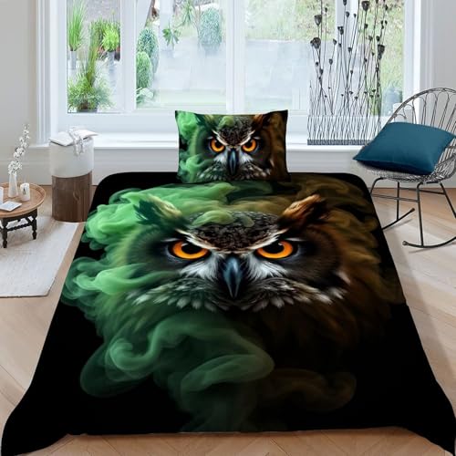 Housse de couette hibou imprimé 3D avec fermeture éclair invisible - 3