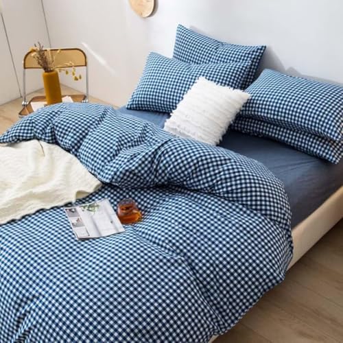Image of LifeTB Gingham Comforter Set Full 3 Pieces Royal Blue Grid Plaid Comforter Set Soft Fluffy Checkered Pattern Comforter with 2 Pillowcases Farmhouse Gingham Bedding Comforter Full Size for All Season