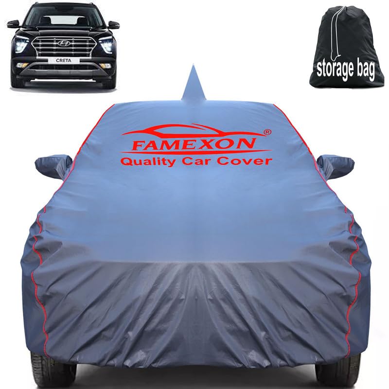 Image of Waterproof Car Body Cover Compatible for Creta with Mirror Pockets, Scratchproof Car Cover Red Pipein Design Dust-Proof Sun Protection (Grey) LGWP6243