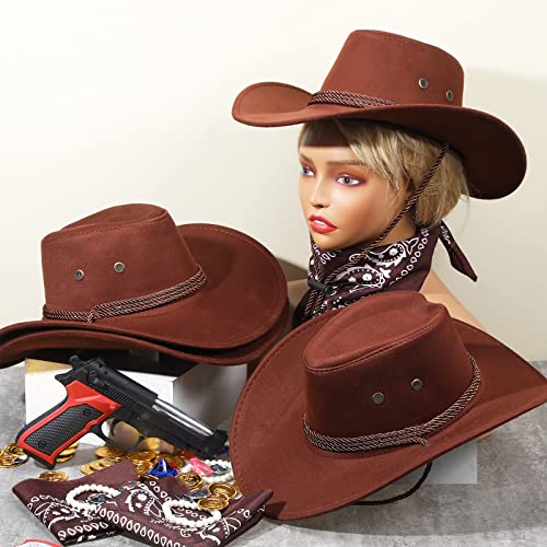 Image of Zhanmai 12 Pcs Cowboy Hat and Bandana Cowboy Cowgirl Hats Bulk Western Party Costume Halloween Accessory
