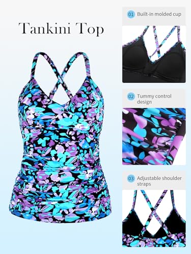 Image of RELELCIGA Women's Tankini Top V Neck Ruched Tummy Control Bathing Suit Top