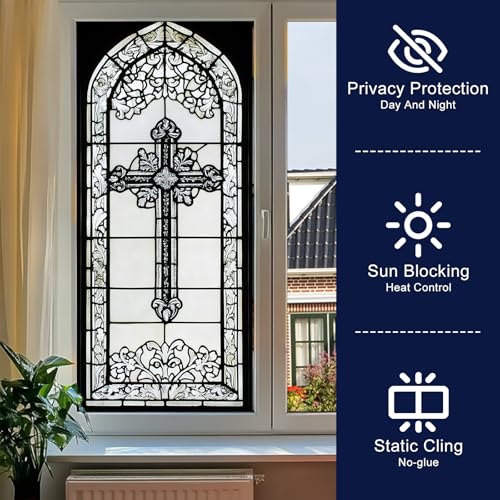 Película de ventana decorativa con diseño gótico de cruz miniatura 2
