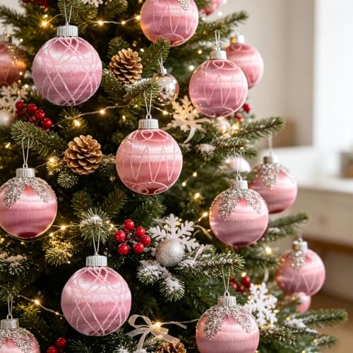 6pcs Vintage P-Ink Velvet Christmas Balls, Christmas Tree Ornaments, Gifts - image 2