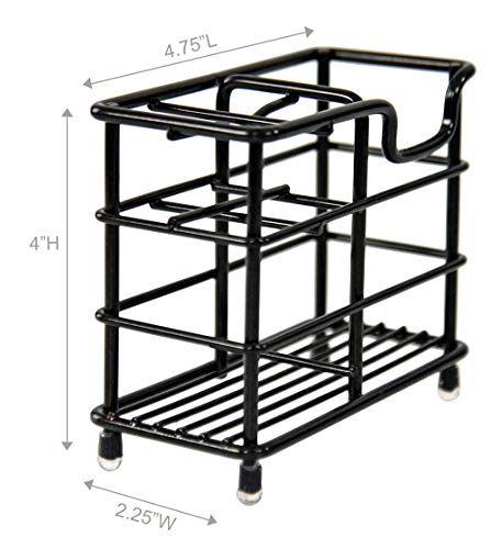 Home-X Toothbrush Holder, Stainless-Steel Bathroom Organizer, Bathroom Counter Organizer And Storage, Shaver Holder, Brush Holder, 4 ¾" L X 2 ¼" W X 4" H, Black #TOP3