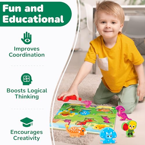 dinosaur puzzle board for kids jumbo wooden puzzles dinosaur toys for kids 2 3 4 year old boys and girls montessori toys and preschool learning activities for toddlers ages 2-4 by lucas amp friends
