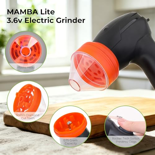 Image of Mamba Lite Electric Spice Grinder, USB-C Rechargeable Kitchen Grinder for Dried Culinary Herbs and Seasonings, Orange