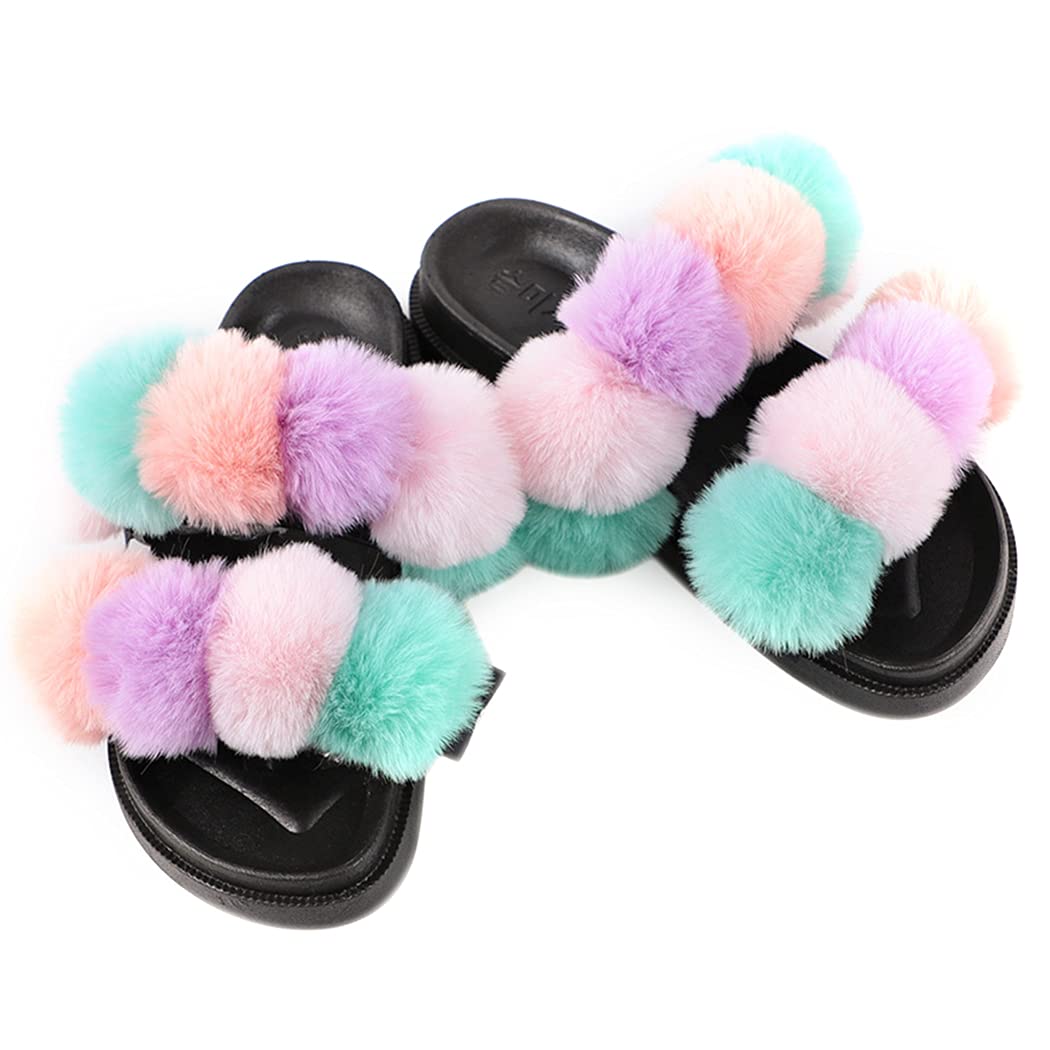 Sowuno Plush Sandal Slippers Flat Fluffy Slippers Sales