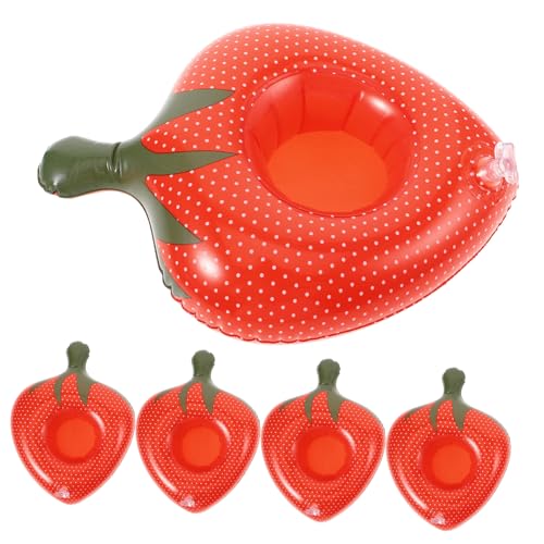 GLSTOY 5piezas Soporte Inflable para Bebidas De PVC Forma De Fresa Flotadores para Fiesta Agua Portavasos para Piscina y Playa