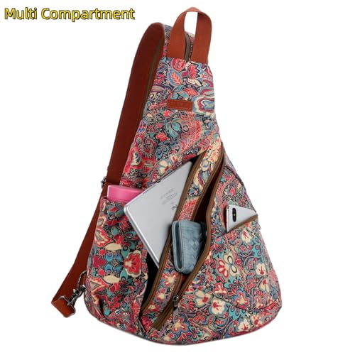 Image of Baosha Women Sling Bag Crossbody Backpack Purse Shoulder Casual Daypack Outdoor Stylish for Travel Hiking XB-10 (Red flower)
