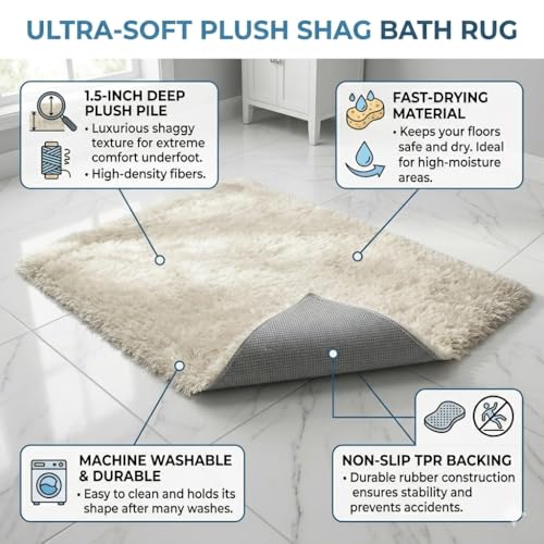 Image of Luxury Shaggy Area Rug, Ultra Soft 1.5 Inch High-Pile Plush Carpet for Bedroom, Fluffy Non-Slip Room Decor, Large Shag Rug for Nursery & Living Room(3x5 Feet, ivory90)