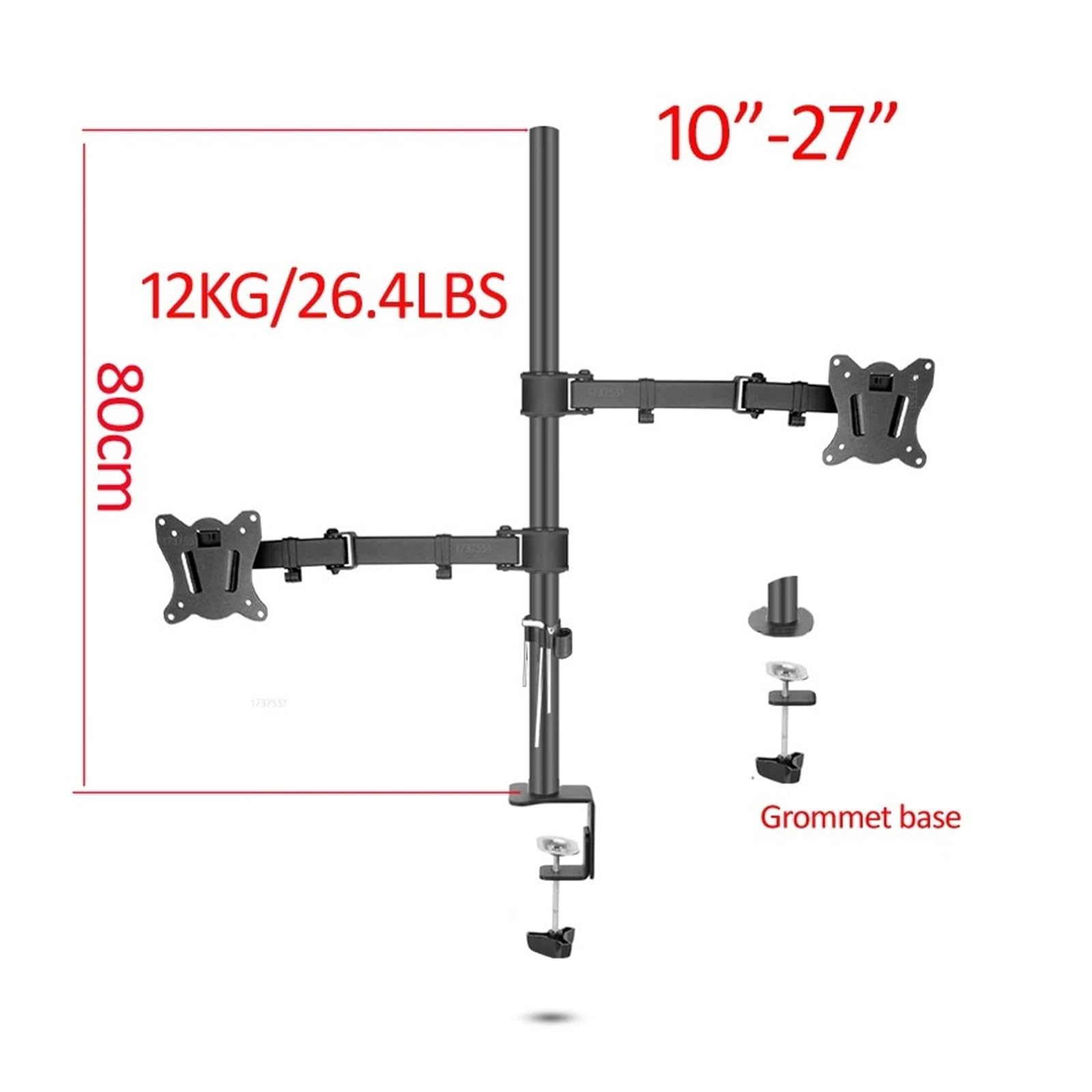 Socle de Bureau for Double Moniteur à Mouvement Complet, 80cm, DL-T902-280II, 10 "-27", Pince, Trou d'œillet, Base, Support PC, Bras Pliable, 12kg(DL-T902-280II-G)