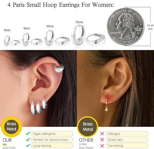 Image of Small Gold Huggie Hoop Earrings Set for Women Men Hypoallergenic 14K Plated Stack Cartilage Earrings, Sterling Silver Multiple Piercing Lightweight Mini Thin Cute Dainty Trendy Jewelry Gifts for Women