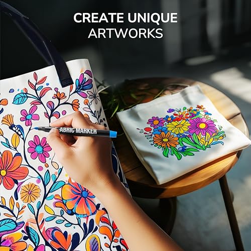 Image of Zenacolor 32 Fabric Markers Pens - Non Toxic, Indelible and Permanent Fabric Paint Pens - Fine Point Tip Textile Marker Pen