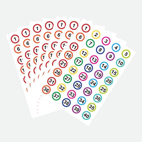 Number Labels Stickers 1 Inch Round 1-40 Polka Dot 520 Pcs Colorful Labels Stickers for Office and Classroom