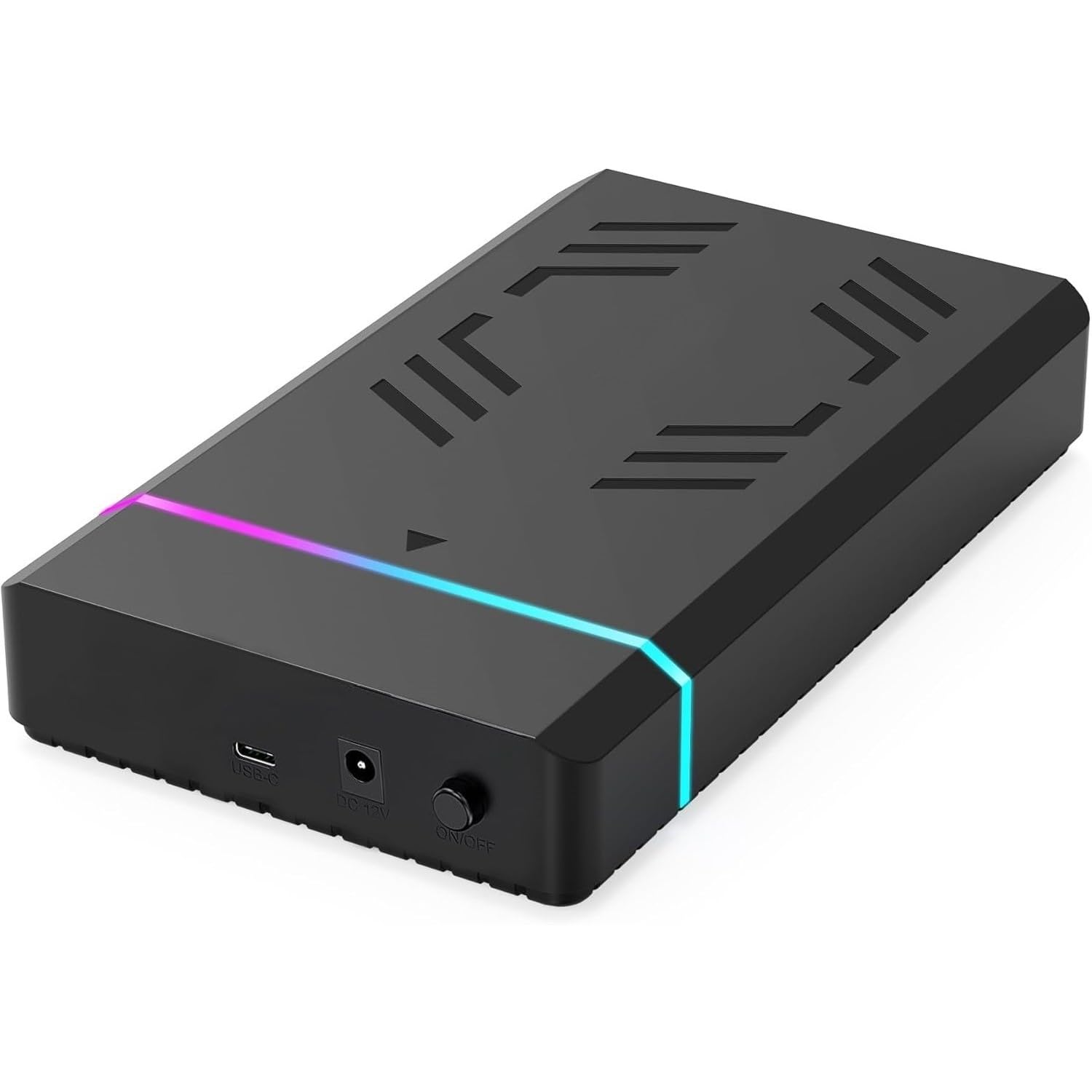 USB-C RGB 3.5-Inch SATA External Hard Drive Enclosure, USB 3.0 External Hard Drive Enclosure for 2.5”/3.5” SATA HDD and SSD, with 12V/2A Power Adapter.(ABC)