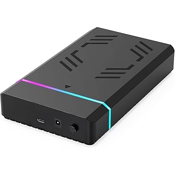 USB-C RGB 3.5-Inch SATA External Hard Drive Enclosure, USB 3.0 External Hard Drive Enclosure for 2.5''/3.5'' SATA HDD and SSD, with 12V/2A Power Adapter.(ABC)