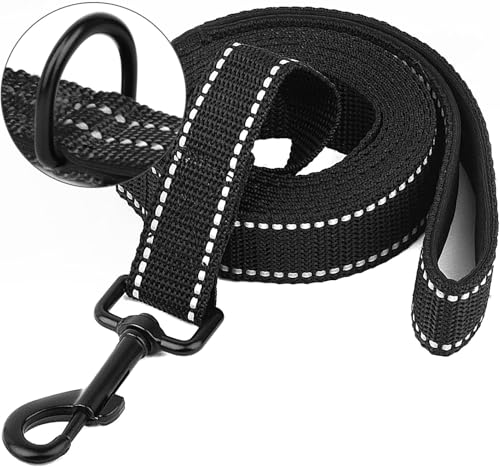 Reflektierende Hundeleine mit weichem, Lead for Dog gepolstertem Griff für das Training, Führleine für große und mittelgroße Hunde, 5m/10m/20m/15m/30 m 1 Zoll breit, SCHWARZ (5mX 2.5cm)