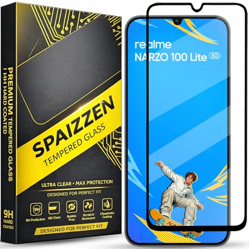 Image of Military-Grade Tempered Glass Screen Protector Compatible for Realme Narzo 100 Lite 5G / Realme Narzo 100 Lite with Edge to Edge Coverage and Easy Self Installation kit