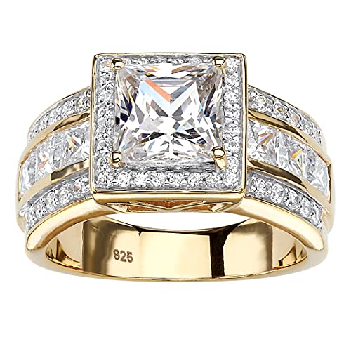 PalmBeach Yellow Gold-plated Sterling Silver Princess Cut Cubic Zirconia Halo Engagement Ring Sizes 6-10